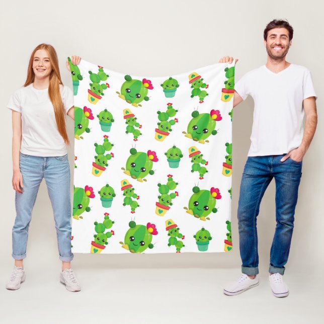Cute Cactus, Green Cactus, Cactus Pattern Fleece Blanket (In Situ)
