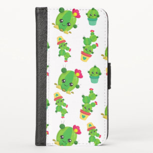 Cute Cactus, Green Cactus, Cactus Pattern iPhone X Wallet Case