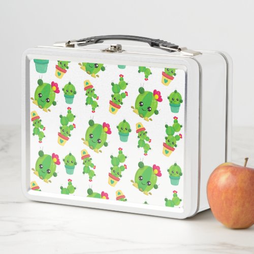 Cute Cactus Green Cactus Cactus Pattern Metal Lunch Box