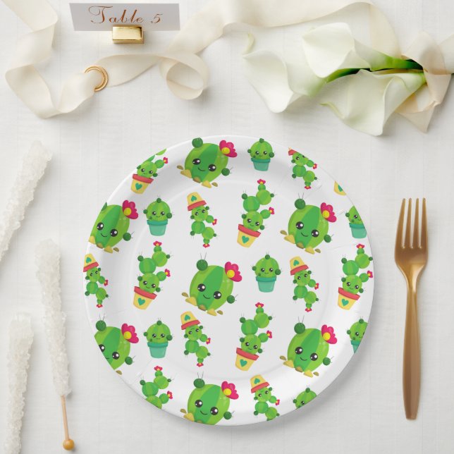 Cute Cactus, Green Cactus, Cactus Pattern Paper Plates (Wedding)