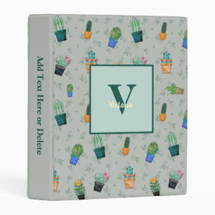 Cute Cactus Greenery Flower Pattern Mini Binder