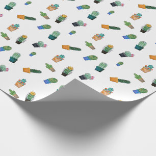 Cute Cactus Greenery Flower Pattern Wrapping Paper