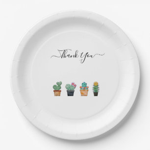 Cute Cactus Greenery Flower Thank You Paper Plates