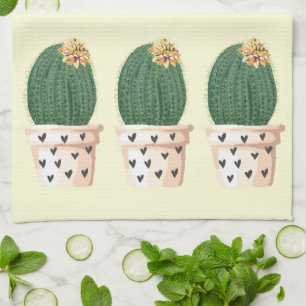 Cute Cactus Heart Pot Whimsical Succulent Floral Kitchen Towel