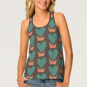 Cute Cactus Heart Terracotta Pot Brown Tank Top