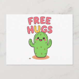 Cute Cactus Hug Cartoon Postcard for Plant Lovers