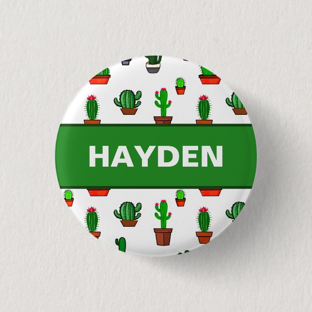 Cute Cactus illustrations Pattern Personalised Button (Front)