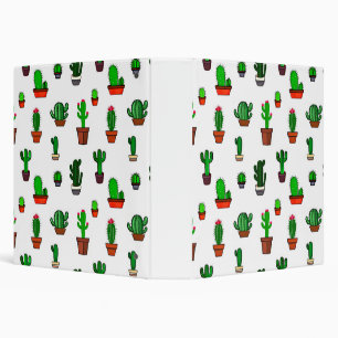 Cute Cactus illustrations Pattern White 3 Ring Binder