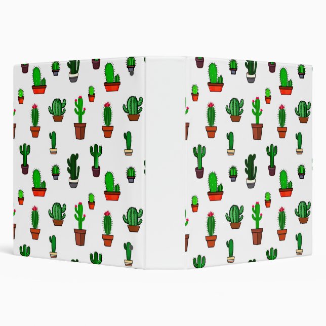Cute Cactus illustrations Pattern White 3 Ring Binder (Background)