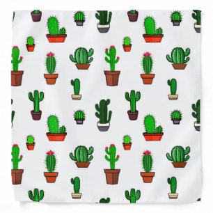Cute Cactus illustrations Pattern White Bandana