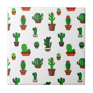 Cute Cactus illustrations Pattern White Ceramic Tile