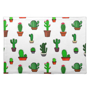 Cute Cactus illustrations Pattern White Cloth Placemat