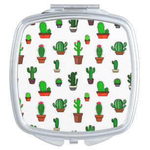 Cute Cactus illustrations Pattern White Compact Mirror