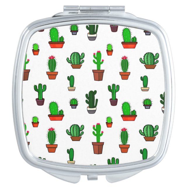 Cute Cactus illustrations Pattern White Compact Mirror (Front)