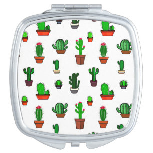Cute Cactus illustrations Pattern White Compact Mirror