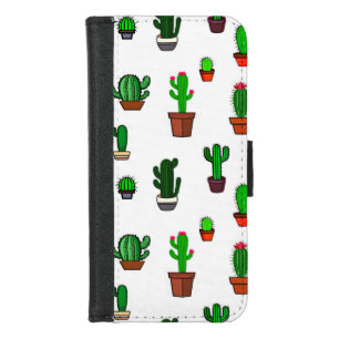 Cute Cactus illustrations Pattern White iPhone 8/7 Wallet Case