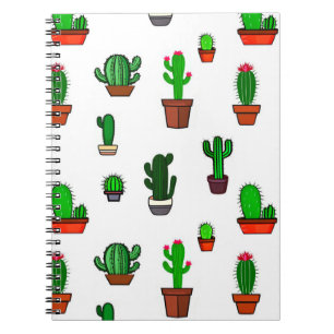 Cute Cactus illustrations Pattern White Notebook
