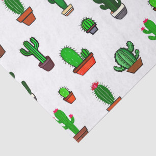 Cute Cactus illustrations Pattern White Tissue Paper