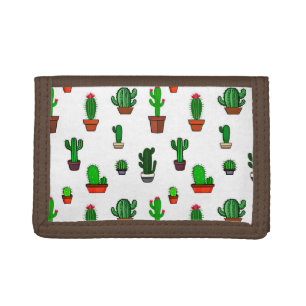 Cute Cactus illustrations Pattern White Tri-fold Wallet