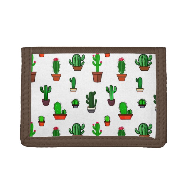 Cute Cactus illustrations Pattern White Tri-fold Wallet (Front)