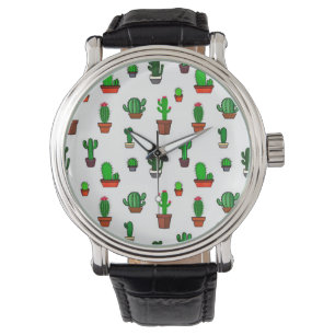 Cute Cactus illustrations Pattern White Watch