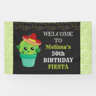 Cute Cactus in a Sombrero Birthday Fiesta Banner