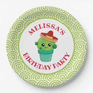 Cute Cactus in a Sombrero Birthday Paper Plates