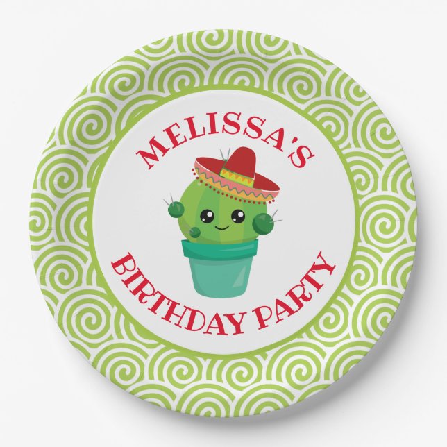 Cute Cactus in a Sombrero Birthday Paper Plates (Front)