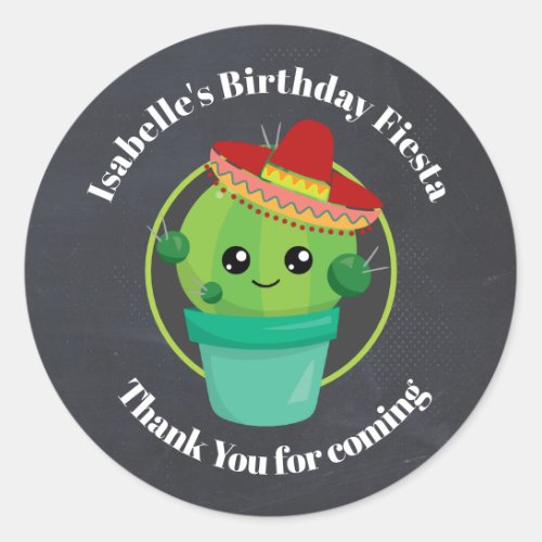 Cute Cactus in a Sombrero Birthday Thank You Classic Round Sticker