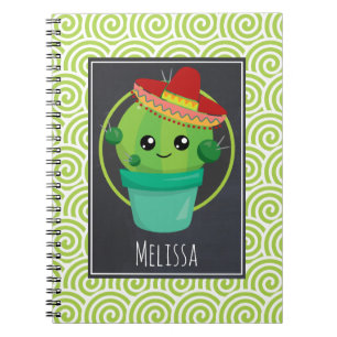 Cute Cactus in a Sombrero on Black Chalkboard Notebook