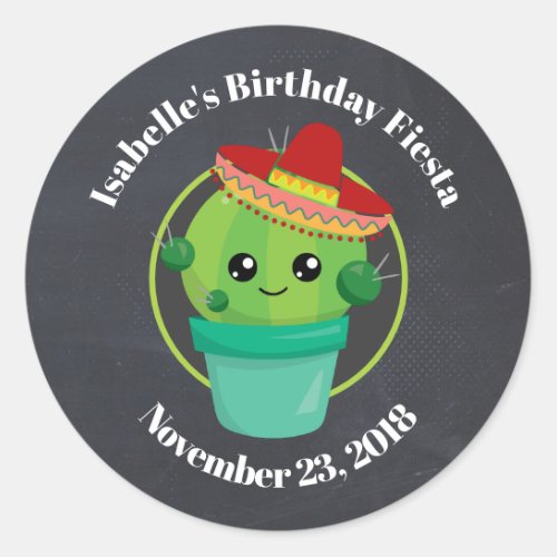 Cute Cactus in a Sombrero on Black Chalkboard STD Classic Round Sticker