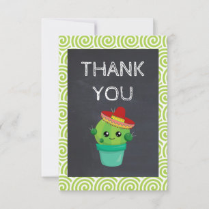 Cute Cactus in a Sombrero on Chalkboard Thank You Card
