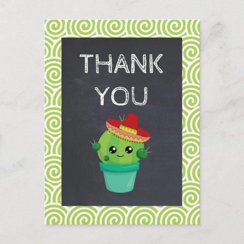 Cute Cactus in a Sombrero on Chalkboard Thank You Postcard