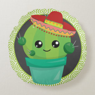 Cute Cactus in a Sombrero Round Pillow