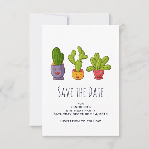 Cute Cactus in Flower Pots Illustration Save The Date