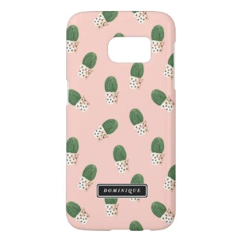 Cute Cactus In Hearts Pots Pattern Personalized Samsung Galaxy S7 Case by KeikoPrints at Zazzle