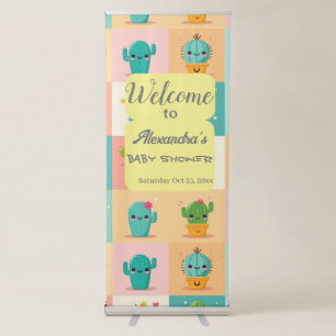 Cute Cactus Kawaii Baby Shower Collection Retractable Banner