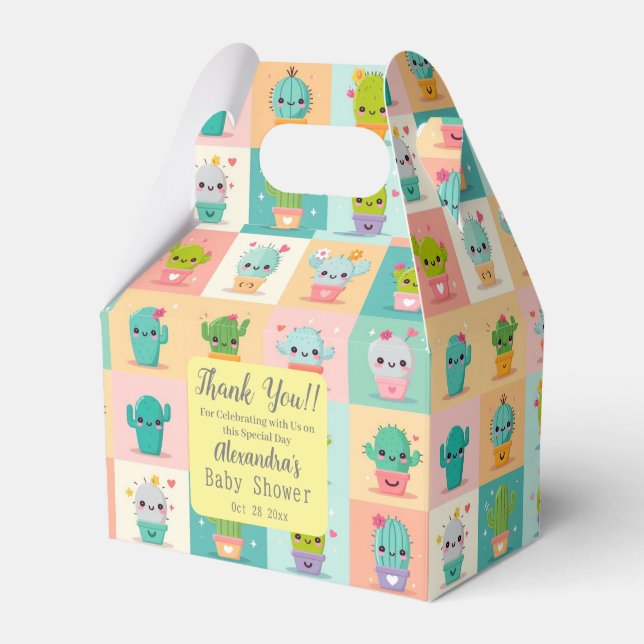 Cute Cactus Kawaii Baby Shower Favor Boxes (Front Side)
