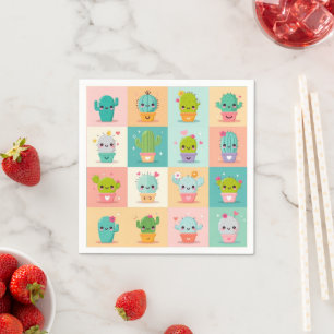 Cute Cactus Kawaii Baby Shower Napkins