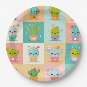 Cute Cactus Kawaii Baby Shower Paper Plates