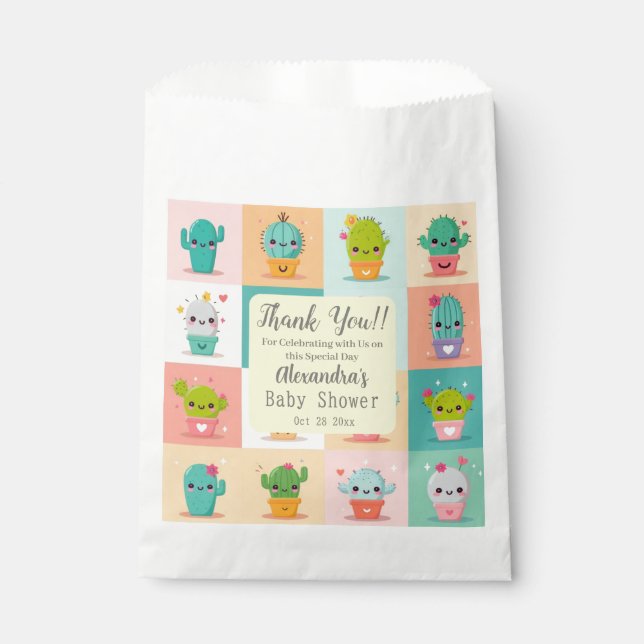 Cute Cactus Kawaii Baby Shower Thank You Favor Bag (Front)