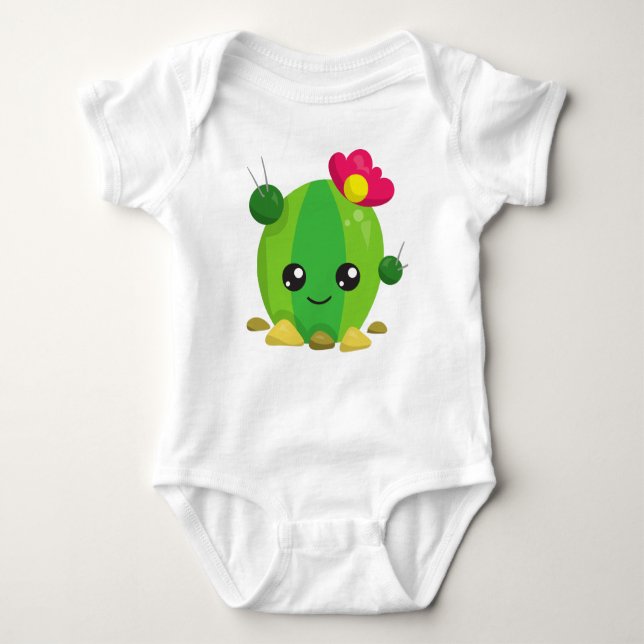 Cute Cactus, Kawaii Cactus, Green Cactus, Flowers Baby Bodysuit (Front)