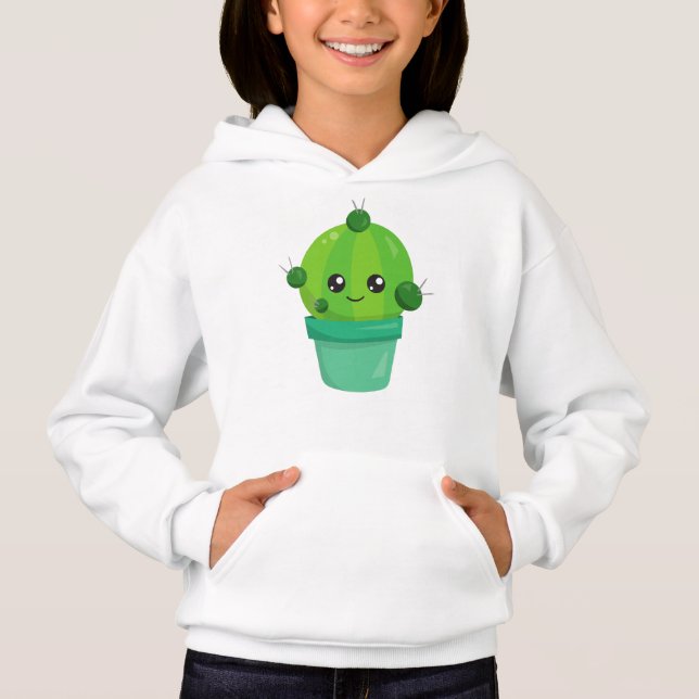 Cute Cactus, Kawaii Cactus, Green Cactus, Pot Hoodie (Front)