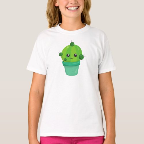Cute Cactus Kawaii Cactus Green Cactus Pot T_Shirt