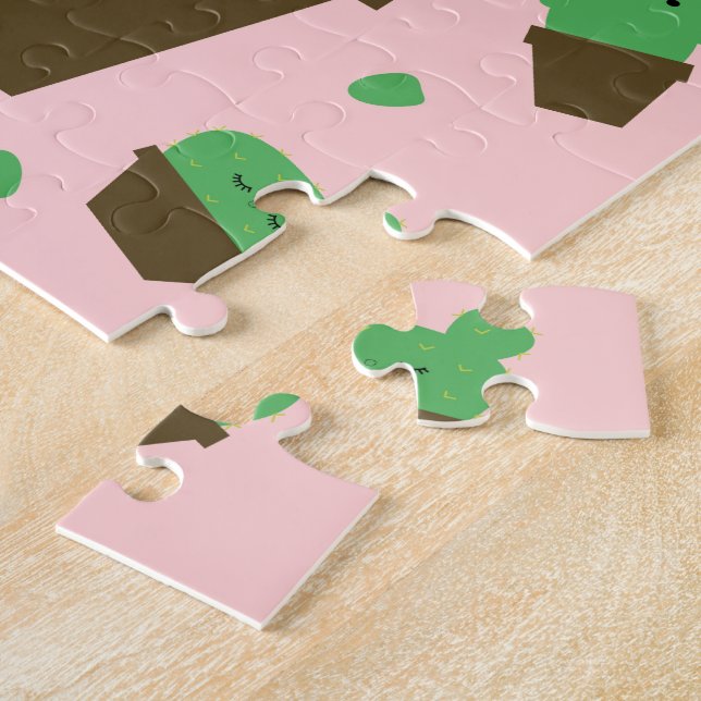 Cute cactus kawaii plant pink jigsaw puzzle (Side)