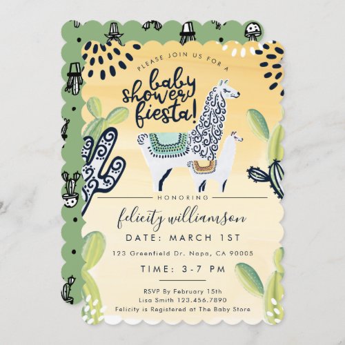 Cute Cactus  Llama Baby Shower Fiesta Invitation