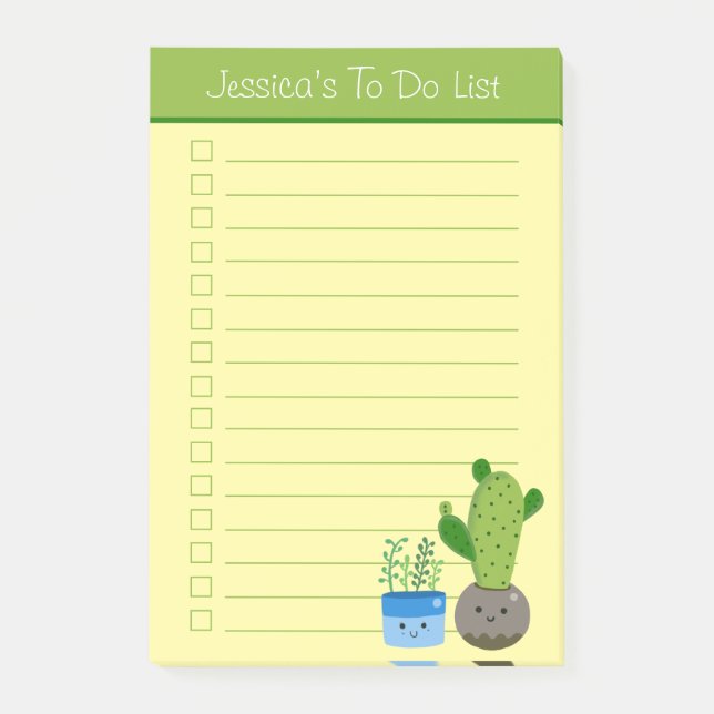Cute Cactus Lovers Personalized Lined To Do List Post-it Notes (Front)