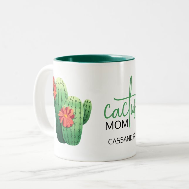 Cute Cactus Mom Succulent Plant Lover  Two-Tone Coffee Mug (Front Left)