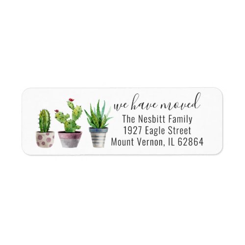 Cute Cactus Moving Announcement Return Address Label