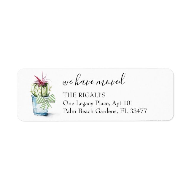 Cute Cactus Moving Announcement Return Address Label (Front)